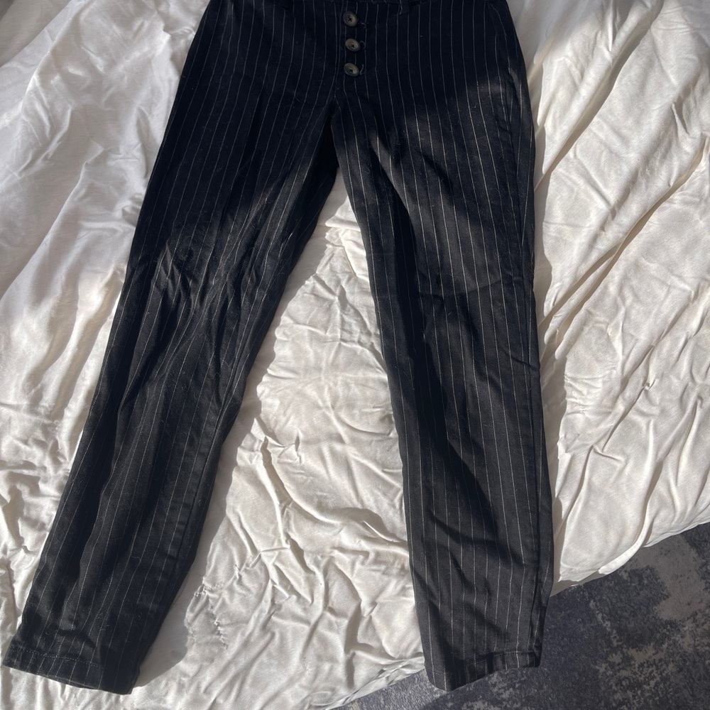 Free People Black Pinstripe Pants